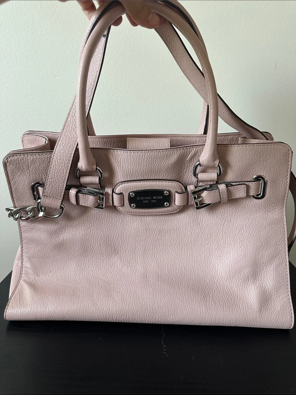 Michael Kors Blush Pink Leather Satchel with Signature Plate